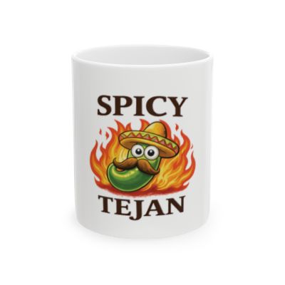 Funny Coffee Mug- Spicy Tejan Funny Jalapeno with a Sombrero on fire